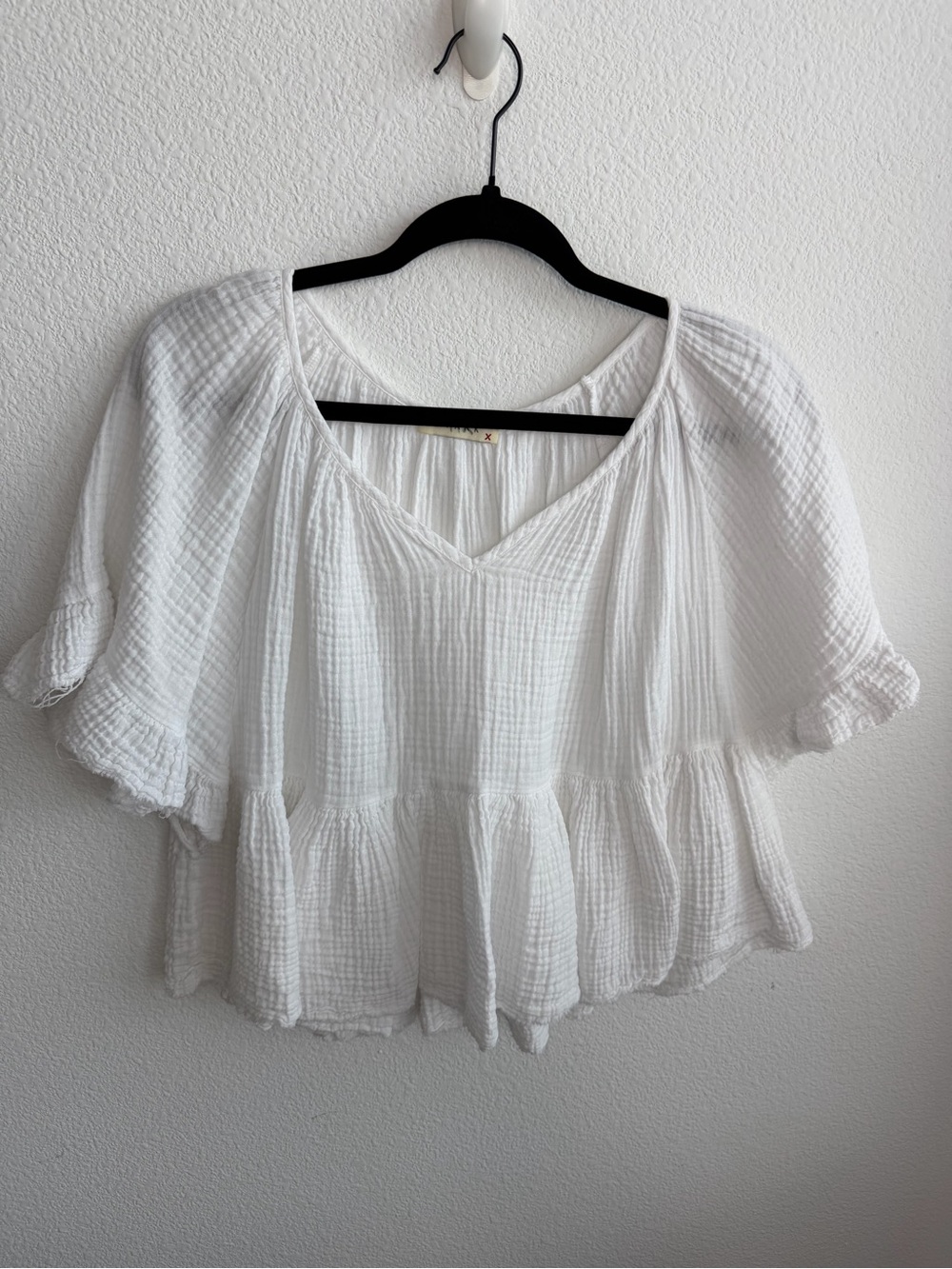 Stark X Peplum Slubbed Cotton Top Small White